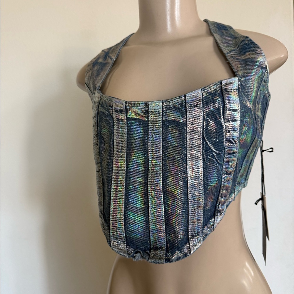 Forever 21 Iridescent Holographic Corset Tank Top